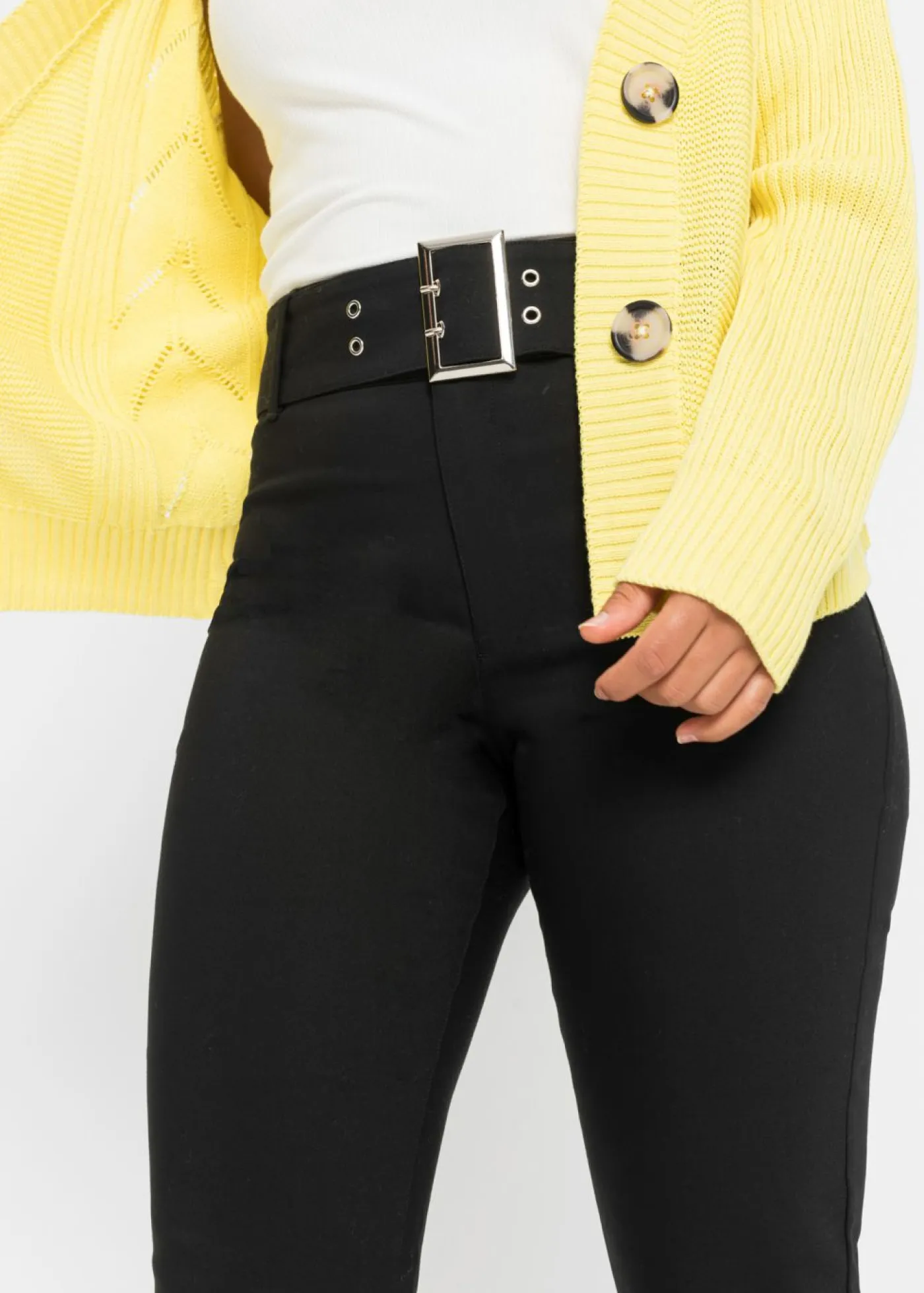 Outlet Pantalón elástico con cinturón Mujer Pantalones