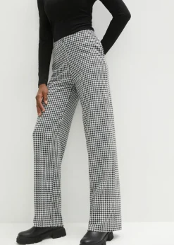 New Pantalón elástico con pata de gallo, pernera ancha Mujer Pantalones