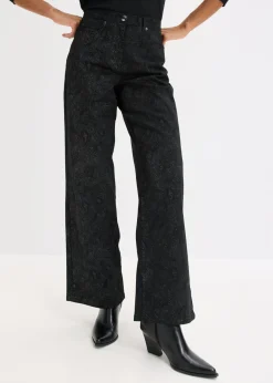 Sale Pantalón elástico de algodón con pernera ancha Mujer Pantalones