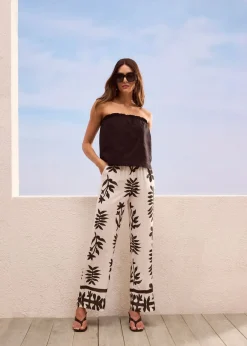 Discount Pantalón estampado de viscosa fluida Mujer Pantalones