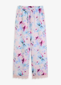 New Pantalón largo de pijama de satén brillante Mujer Ropa Para Dormir