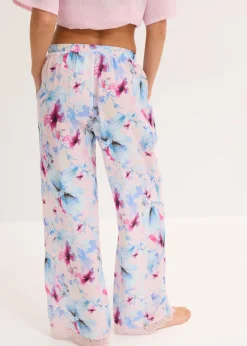 New Pantalón largo de pijama de satén brillante Mujer Ropa Para Dormir