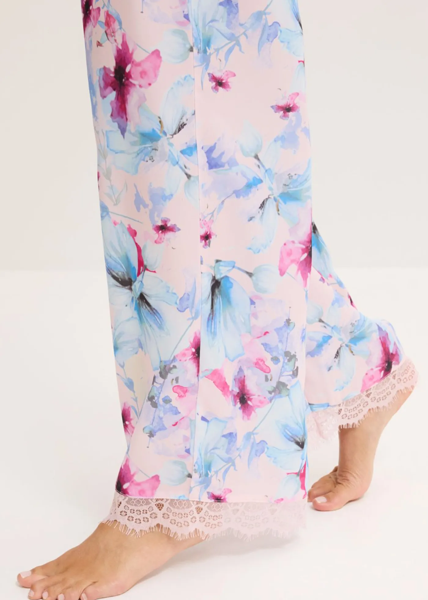 New Pantalón largo de pijama de satén brillante Mujer Ropa Para Dormir