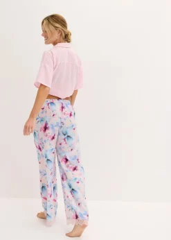 New Pantalón largo de pijama de satén brillante Mujer Ropa Para Dormir