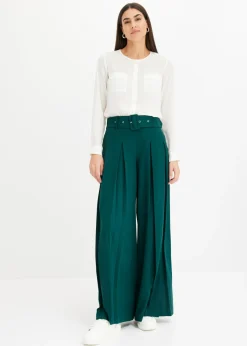 New Pantalón Marlene ancho con mezcla de viscosa fluida Mujer Pantalones|Tallas Pequeñas