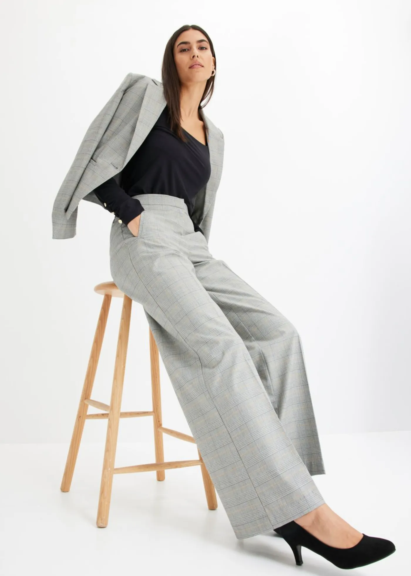 Best Pantalón Marlene con viscosa de cuadro galés Mujer Pantalones|Tallas Pequeñas
