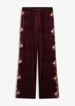 Outlet Pantalón Marlene de terciopelo suave con inserción de encaje Mujer Pantalones