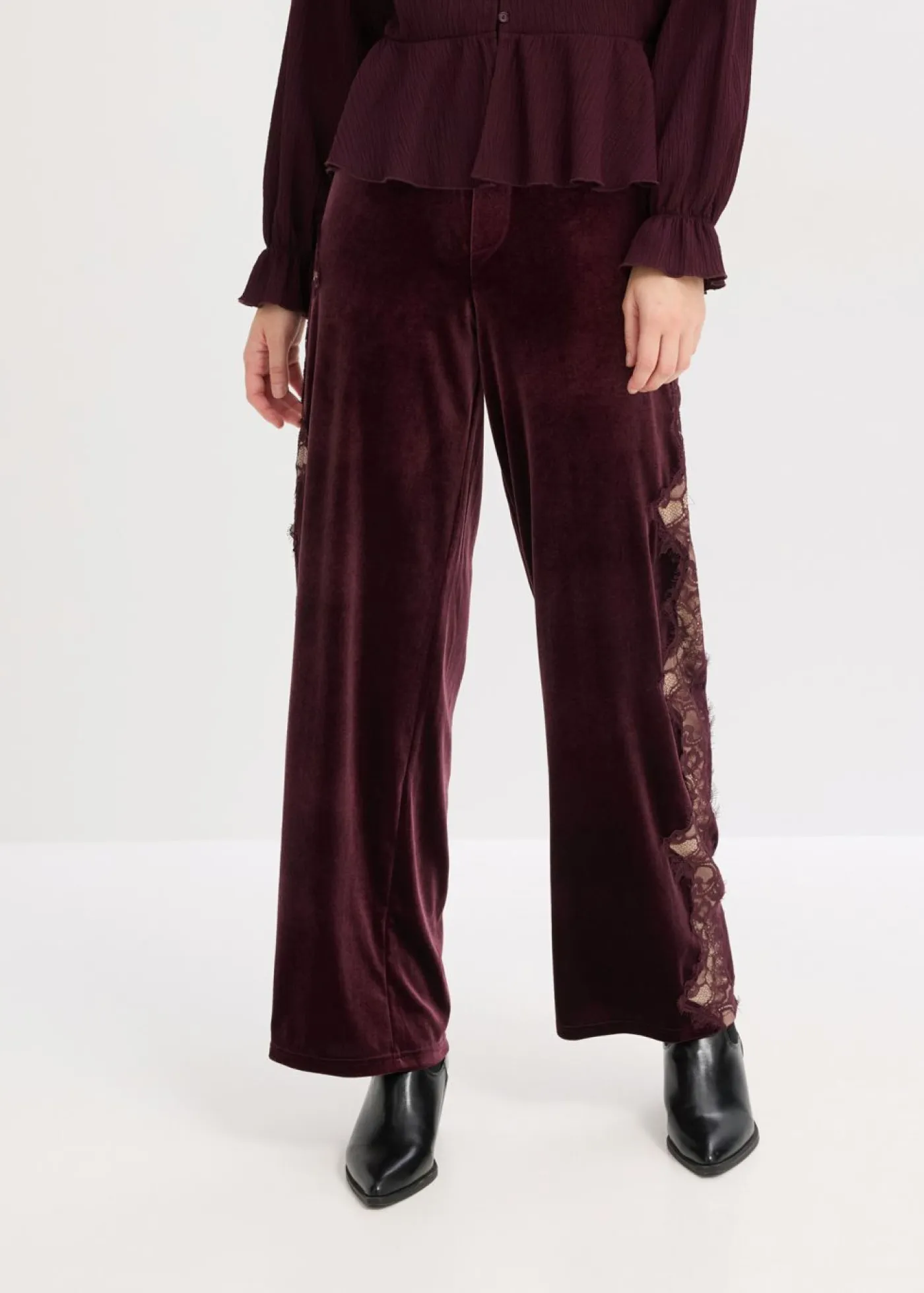 Outlet Pantalón Marlene de terciopelo suave con inserción de encaje Mujer Pantalones