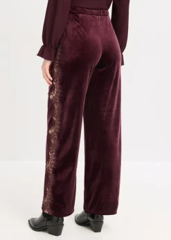 Outlet Pantalón Marlene de terciopelo suave con inserción de encaje Mujer Pantalones