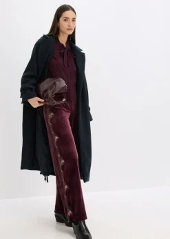 Outlet Pantalón Marlene de terciopelo suave con inserción de encaje Mujer Pantalones