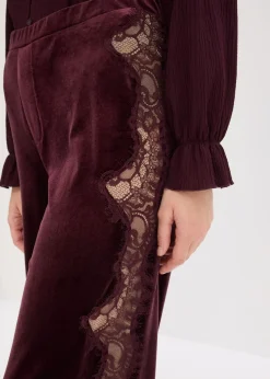 Outlet Pantalón Marlene de terciopelo suave con inserción de encaje Mujer Pantalones