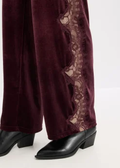 Outlet Pantalón Marlene de terciopelo suave con inserción de encaje Mujer Pantalones
