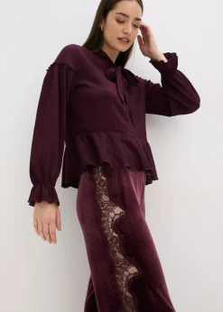 Outlet Pantalón Marlene de terciopelo suave con inserción de encaje Mujer Pantalones
