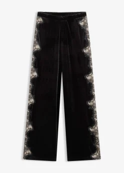 Online Pantalón Marlene de terciopelo suave con inserción de encaje Mujer Pantalones