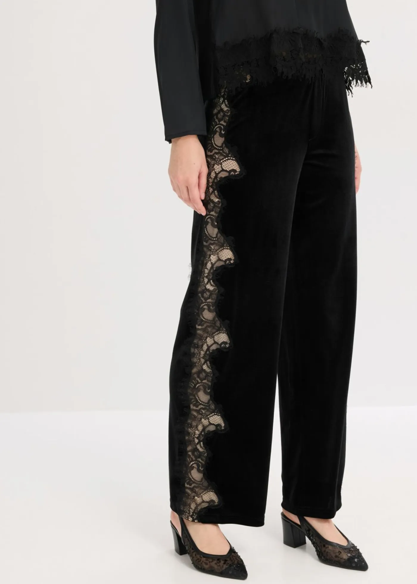 Online Pantalón Marlene de terciopelo suave con inserción de encaje Mujer Pantalones