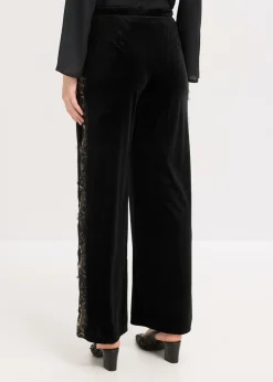 Online Pantalón Marlene de terciopelo suave con inserción de encaje Mujer Pantalones