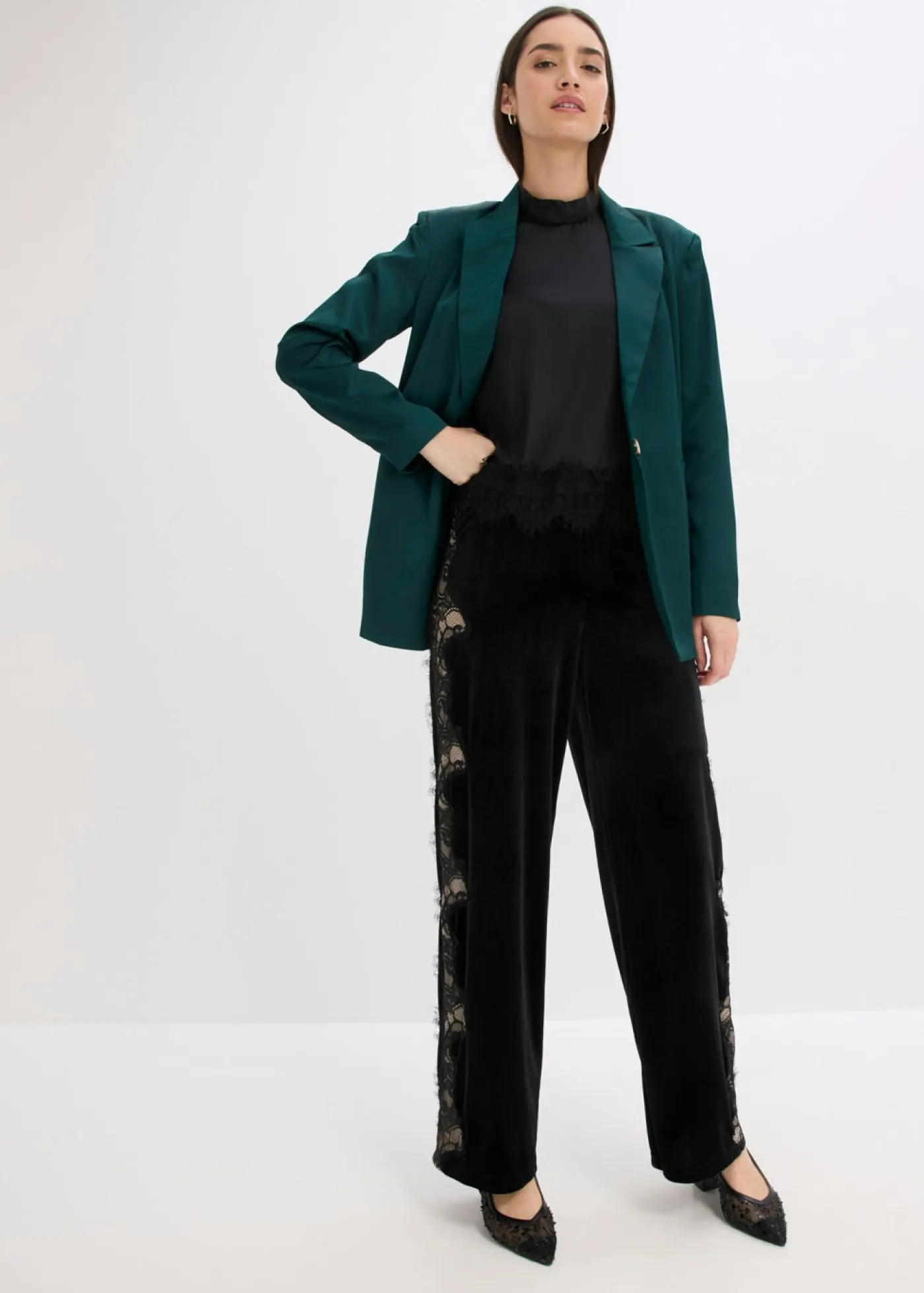 Online Pantalón Marlene de terciopelo suave con inserción de encaje Mujer Pantalones