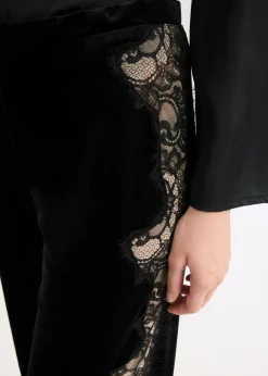 Online Pantalón Marlene de terciopelo suave con inserción de encaje Mujer Pantalones