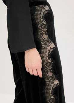 Online Pantalón Marlene de terciopelo suave con inserción de encaje Mujer Pantalones