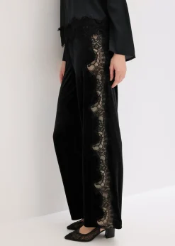Online Pantalón Marlene de terciopelo suave con inserción de encaje Mujer Pantalones