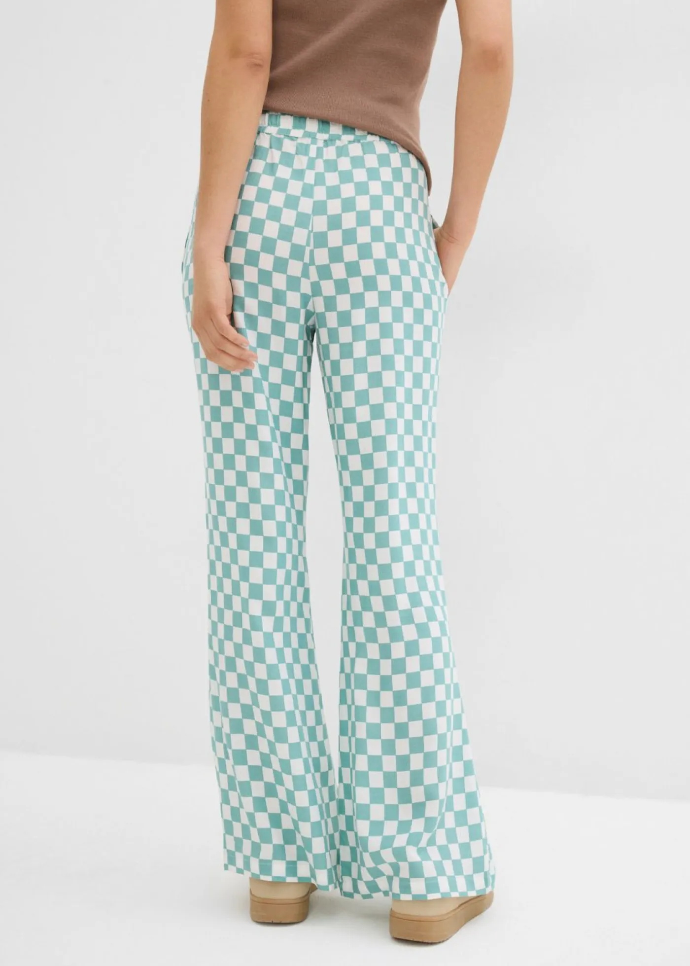 Pantalón Marlene de viscosa fluida con estampado de cuadros Mujer Pantalones
