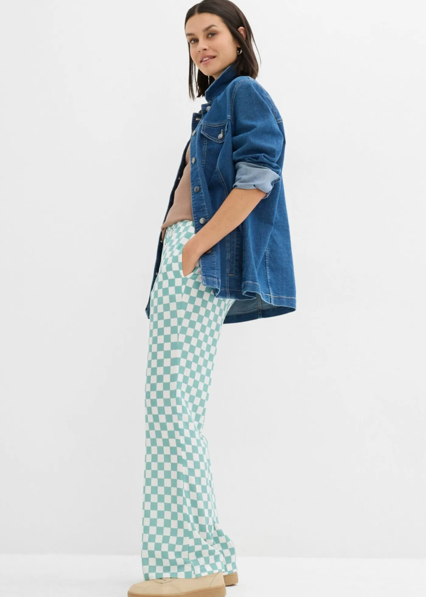 Pantalón Marlene de viscosa fluida con estampado de cuadros Mujer Pantalones