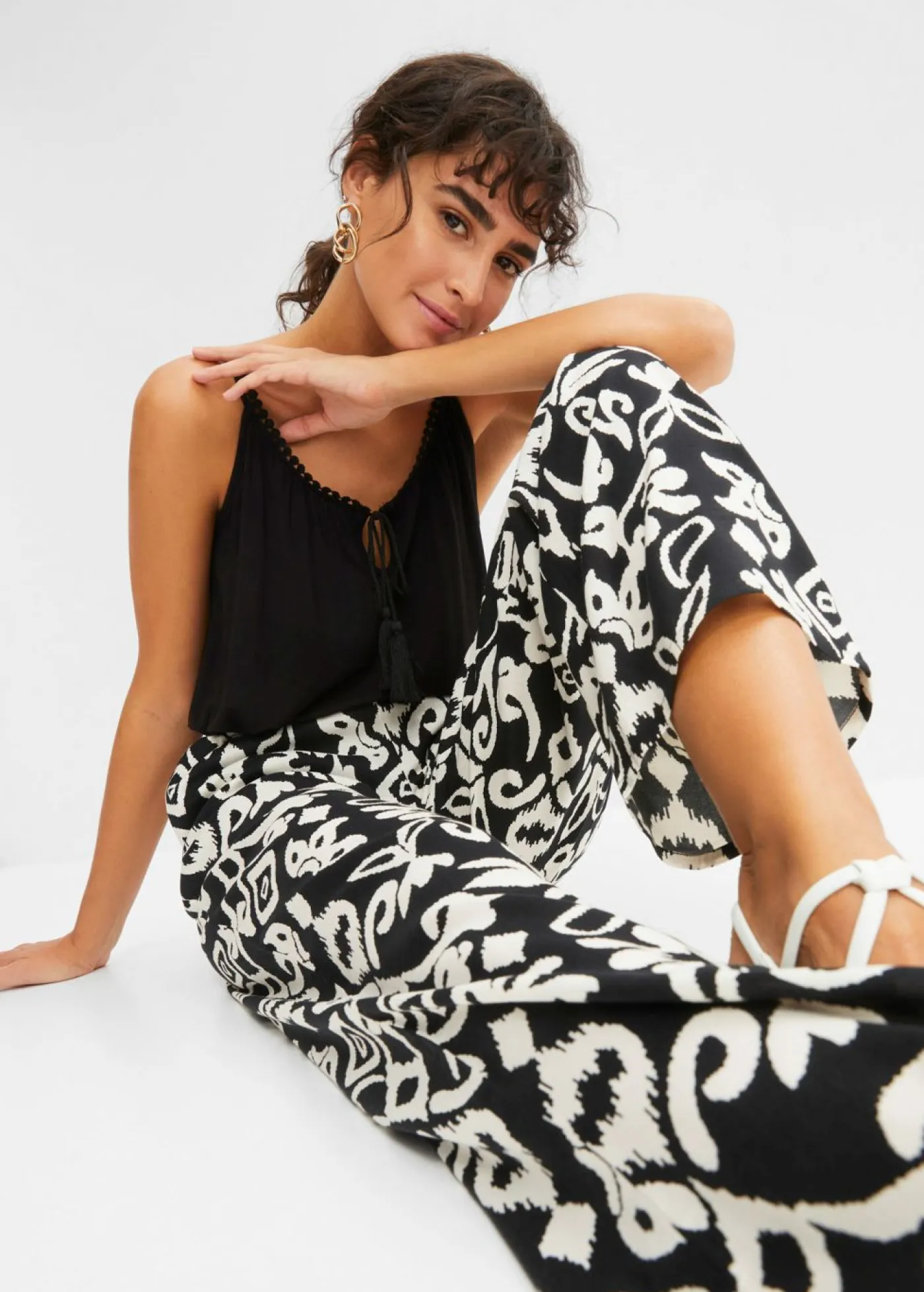 Pantalón Marlene estampado de viscosa fluida Mujer Pantalones|Tallas Pequeñas
