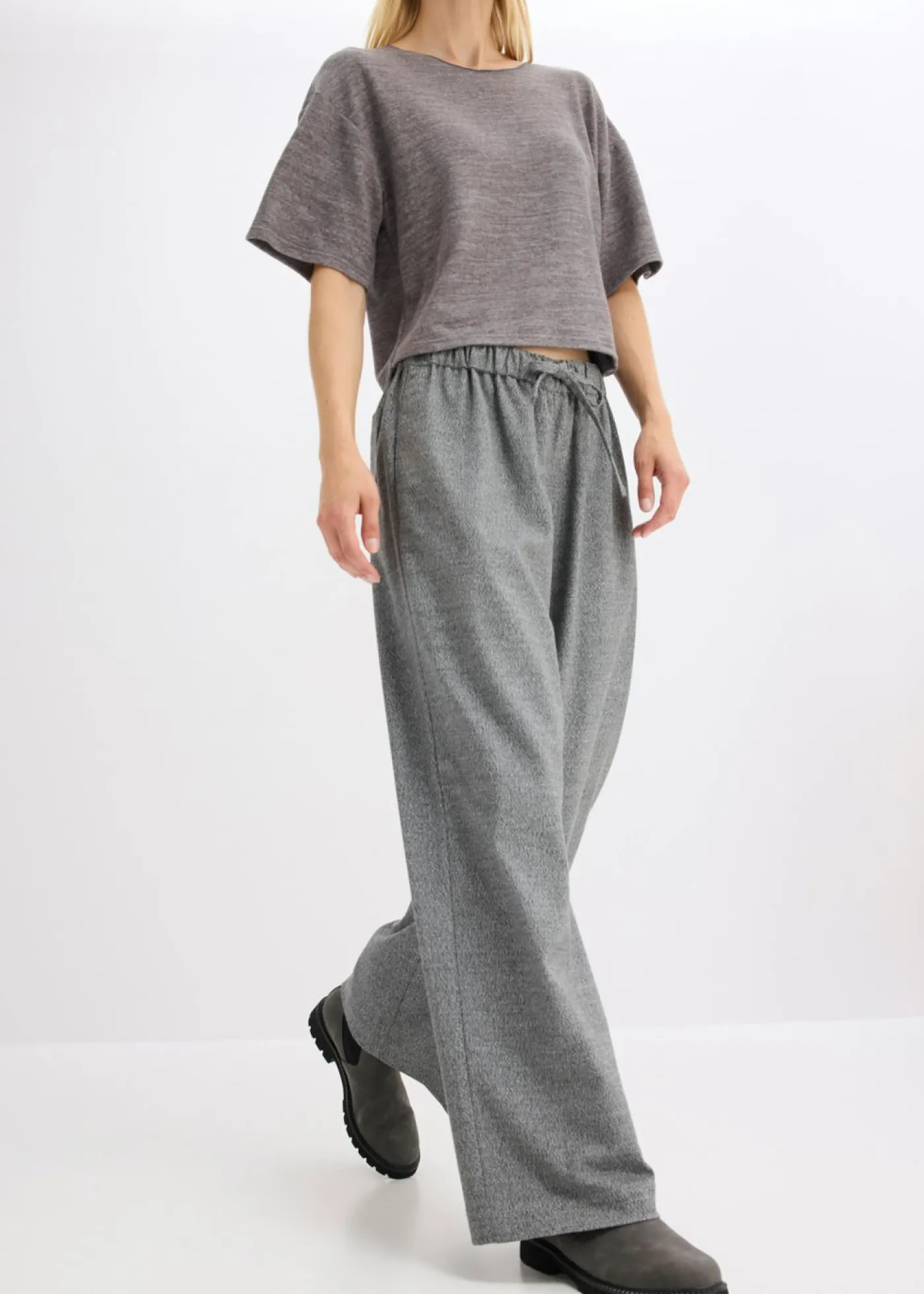 Outlet Pantalón palazzo con aspecto de lana Mujer Pantalones