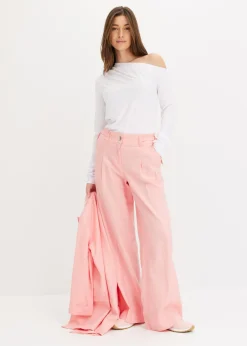 Best Pantalón palazzo de mezcla de lino ligero Mujer Pantalones|Novedades