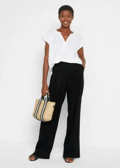 Outlet Pantalón palazzo de mezcla ligera de viscosa y lino Mujer Esenciales|Pantalones