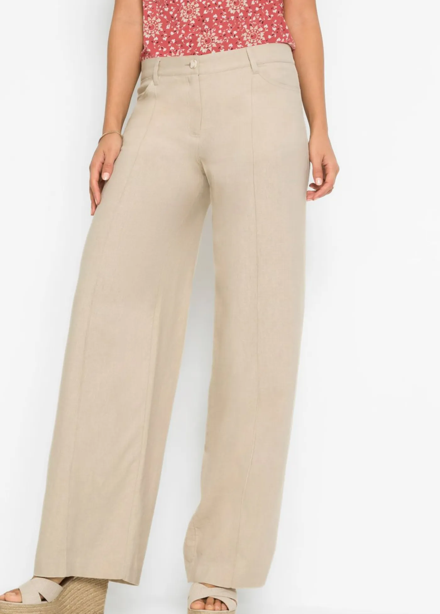 Online Pantalón palazzo de mezcla de lino Mujer Pantalones|Tallas Pequeñas