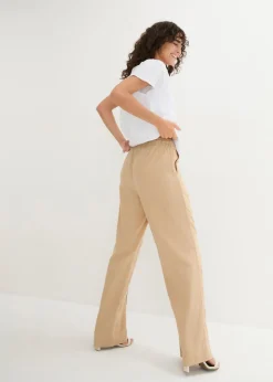 Discount Pantalón palazzo de mezcla ligera de viscosa y lino Mujer Esenciales|Pantalones