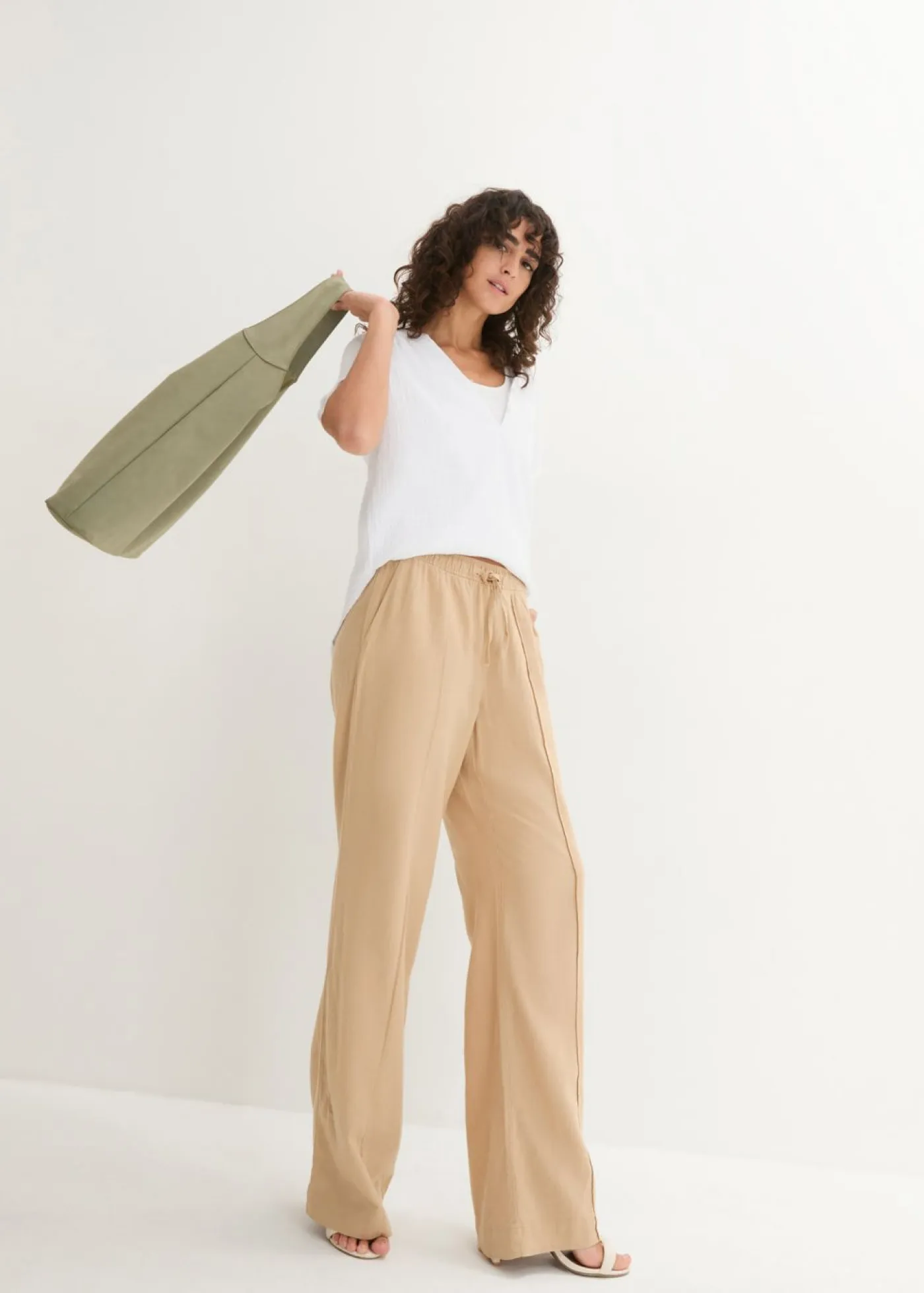 Discount Pantalón palazzo de mezcla ligera de viscosa y lino Mujer Esenciales|Pantalones