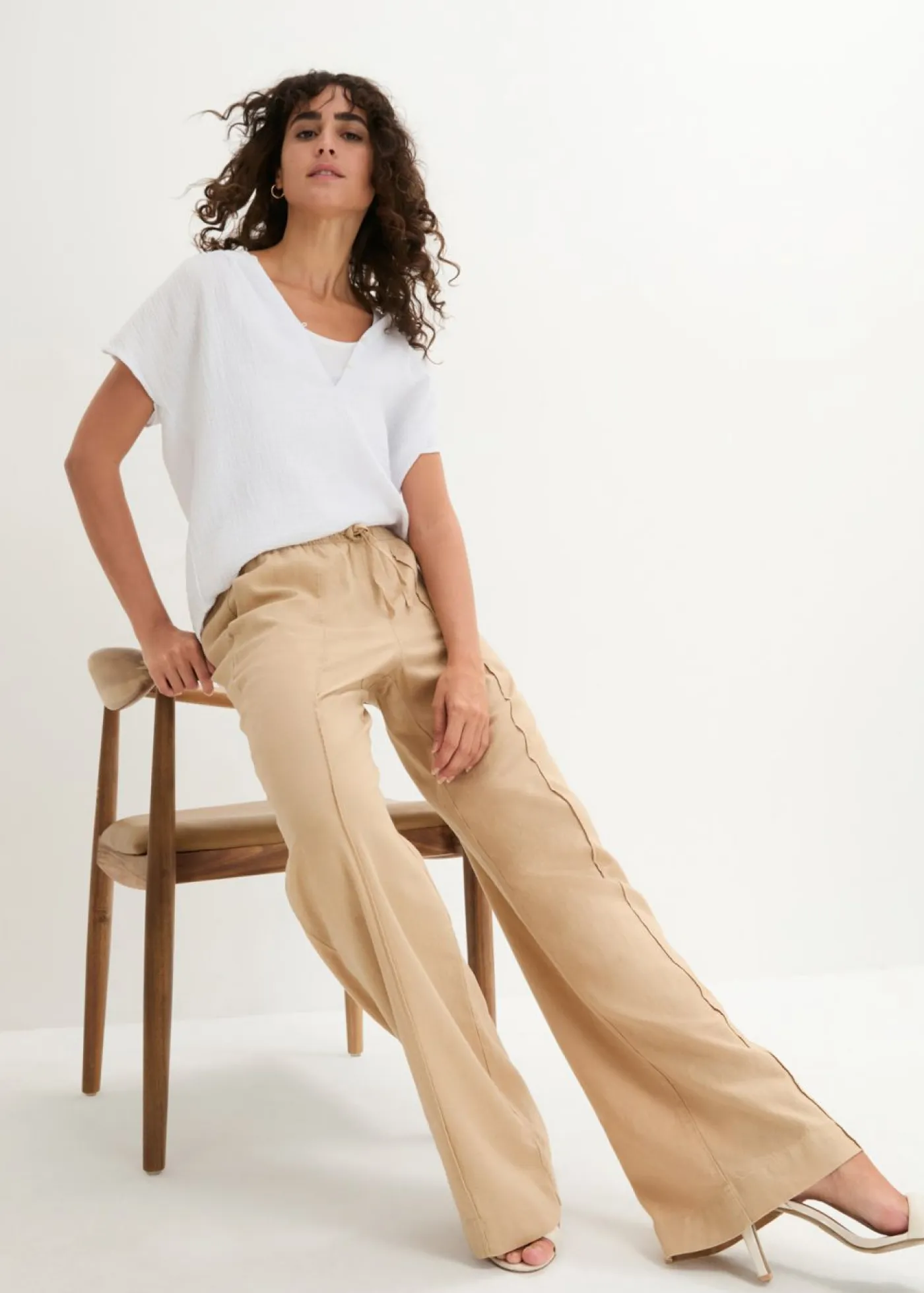 Discount Pantalón palazzo de mezcla ligera de viscosa y lino Mujer Esenciales|Pantalones