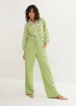 Sale Pantalón palazzo de mezcla ligera de viscosa y lino Mujer Esenciales|Pantalones