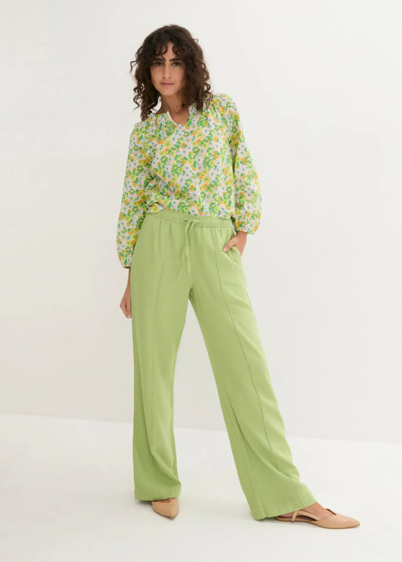 Sale Pantalón palazzo de mezcla ligera de viscosa y lino Mujer Esenciales|Pantalones