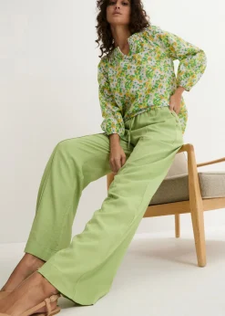 Sale Pantalón palazzo de mezcla ligera de viscosa y lino Mujer Esenciales|Pantalones