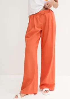 Online Pantalón palazzo de mezcla ligera de viscosa y lino Mujer Esenciales|Pantalones