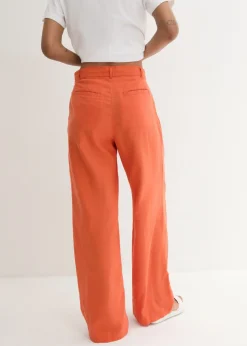 Online Pantalón palazzo de mezcla ligera de viscosa y lino Mujer Esenciales|Pantalones