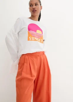 Online Pantalón palazzo de mezcla ligera de viscosa y lino Mujer Esenciales|Pantalones