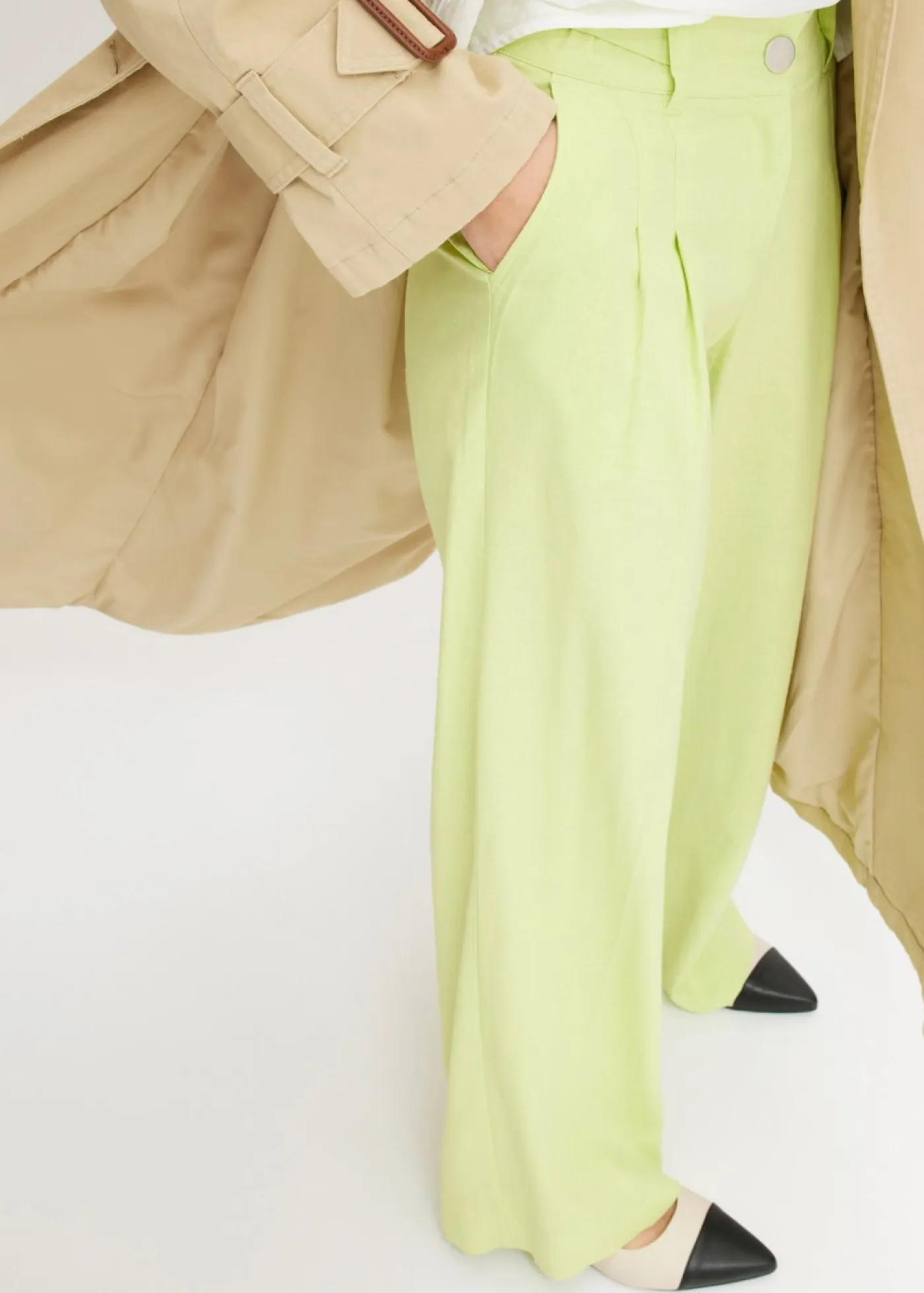 New Pantalón palazzo de mezcla de lino ligero Mujer Pantalones|Novedades