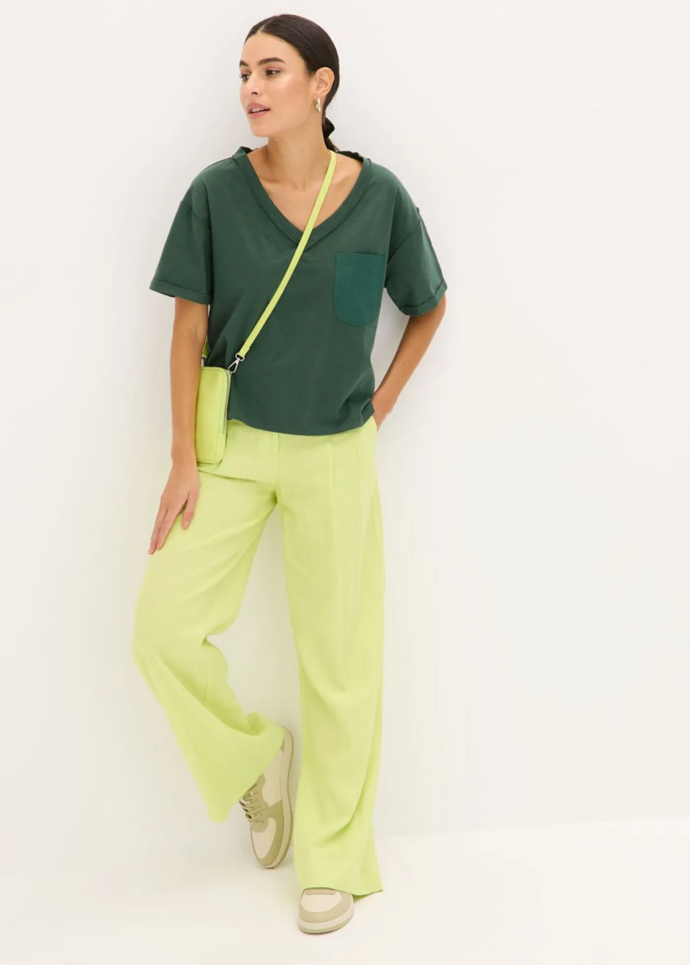 New Pantalón palazzo de mezcla de lino ligero Mujer Pantalones|Novedades
