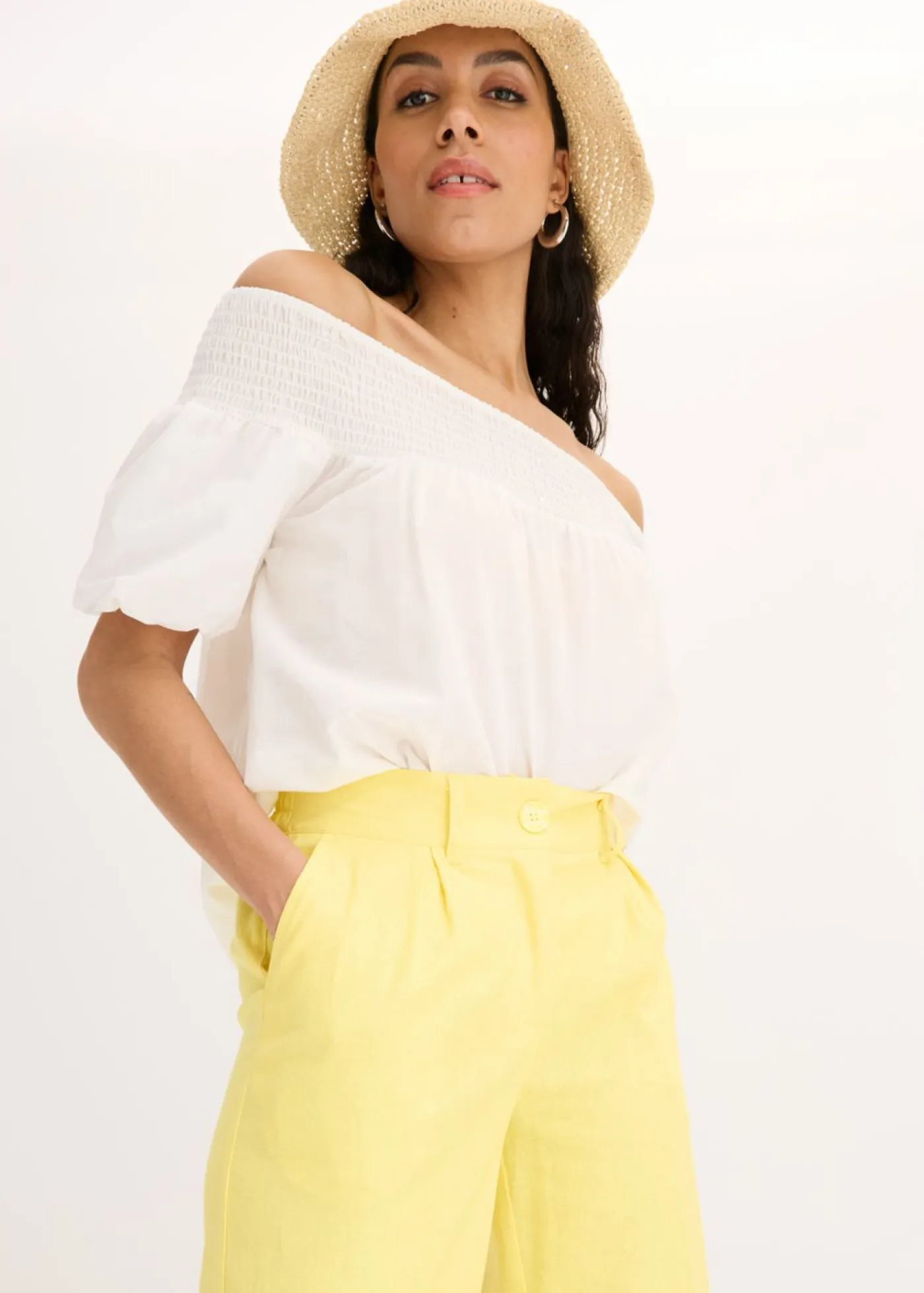 Outlet Pantalón palazzo de mezcla de lino Mujer Pantalones