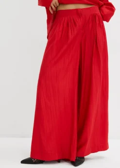 Sale Pantalón palazzo de mezcla de viscosa arrugada con estructura Mujer Conjuntos De Ropa|Esenciales