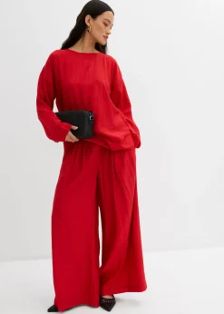 Sale Pantalón palazzo de mezcla de viscosa arrugada con estructura Mujer Conjuntos De Ropa|Esenciales