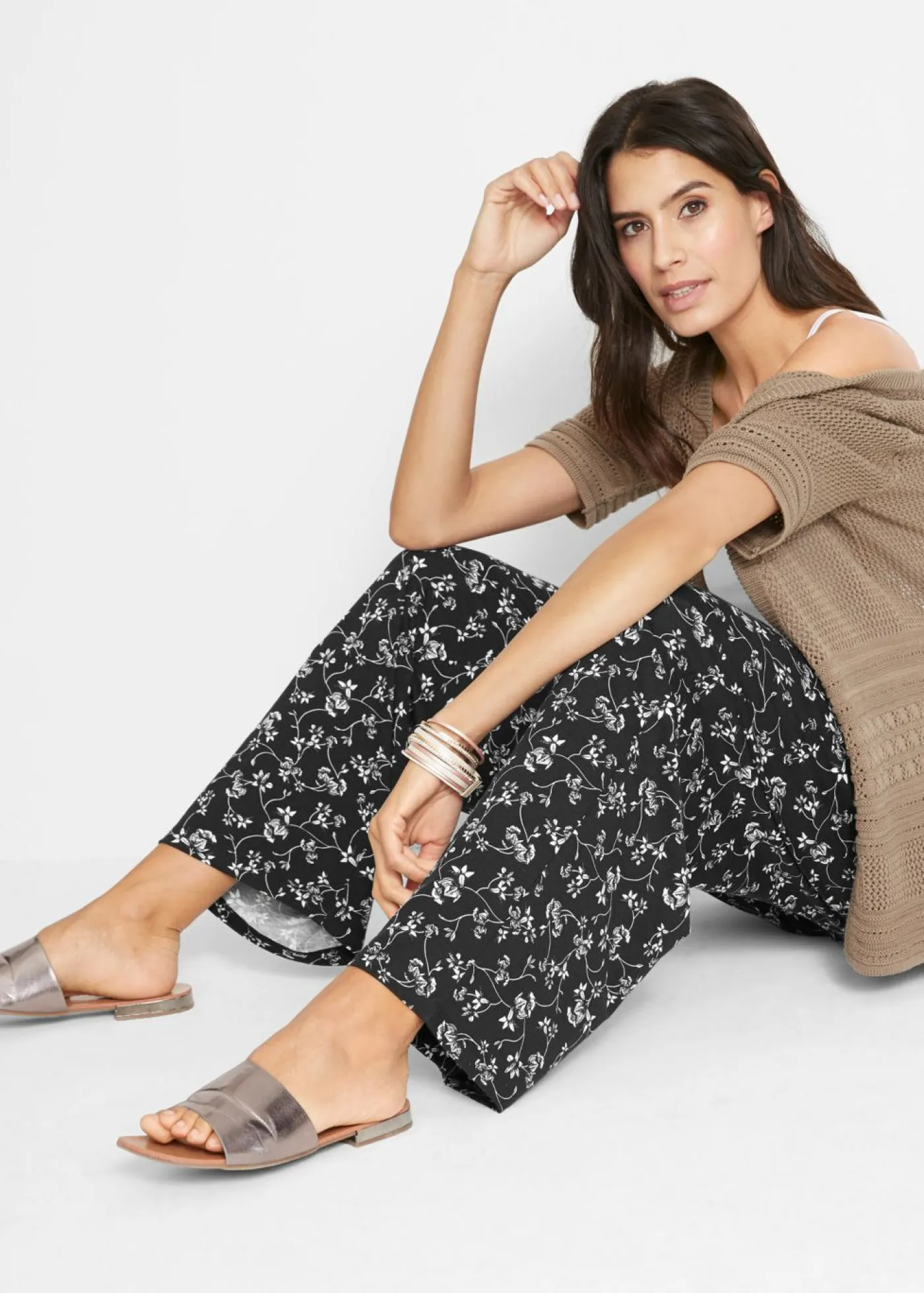 Sale Pantalón palazzo de mezcla de viscosa Mujer Pantalones