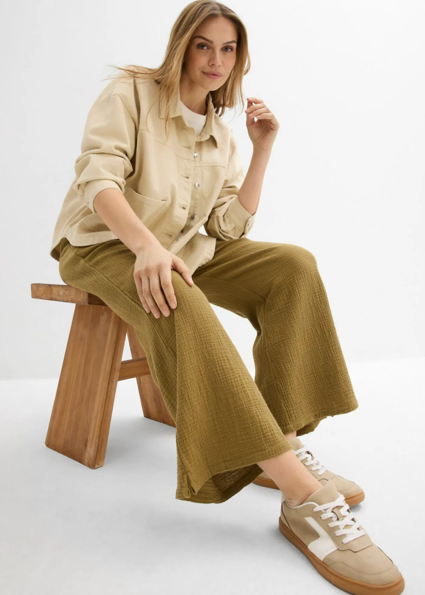New Pantalón palazzo de muselina Mujer Pantalones|Tallas Pequeñas