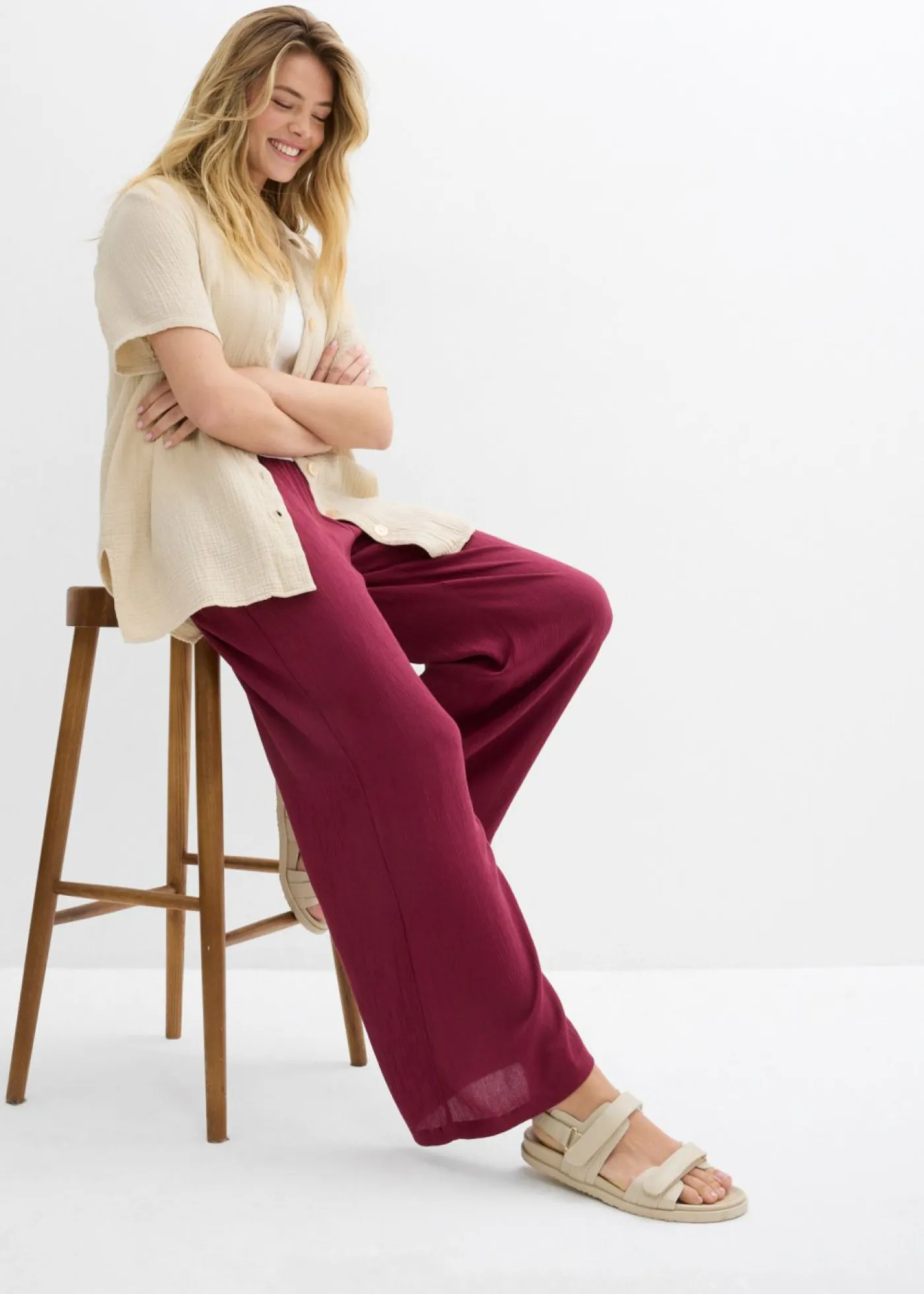 New Pantalón Palazzo de viscosa suave Mujer Pantalones