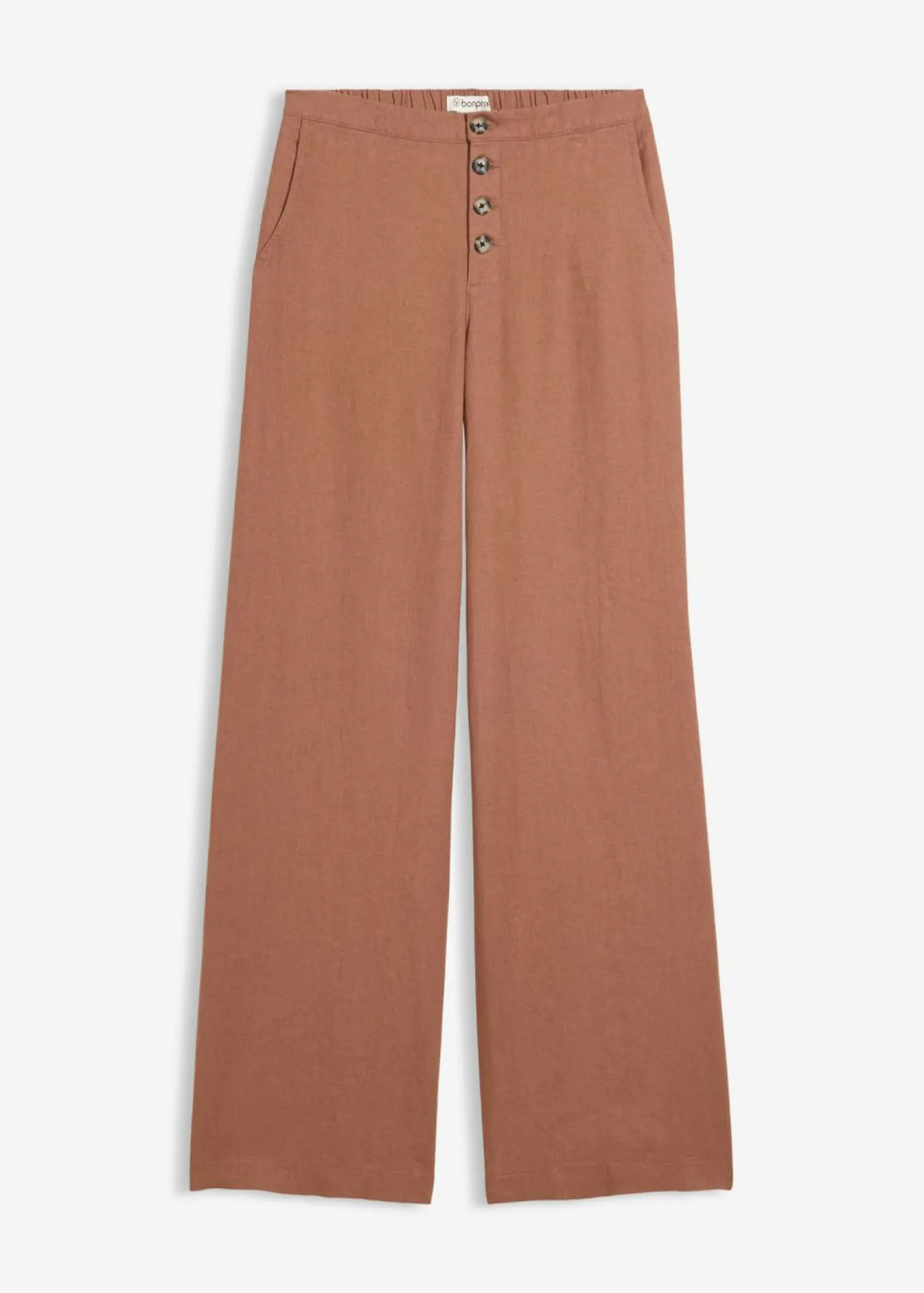 Pantalón palazzo largo con lino Mujer Pantalones|Novedades