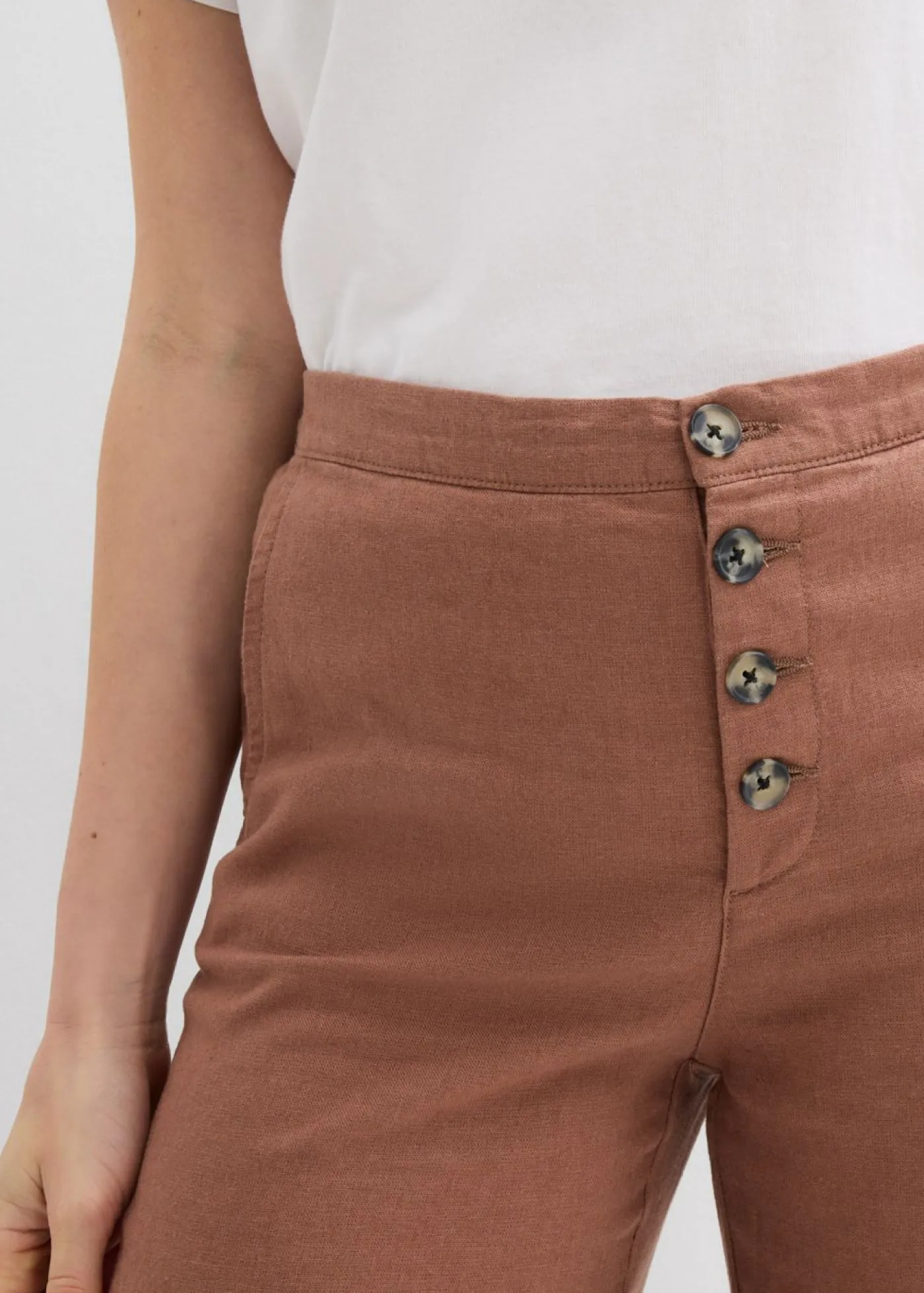 Pantalón palazzo largo con lino Mujer Pantalones|Novedades
